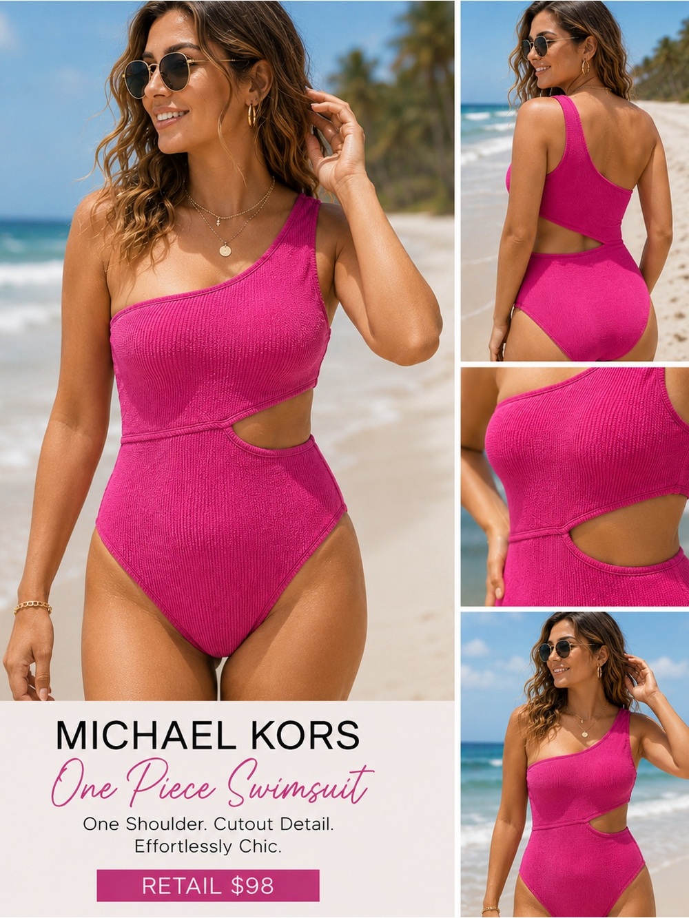 MICHAEL KORS One-Shoulder Cutout One-Piece Swimsuit - Hot Pink